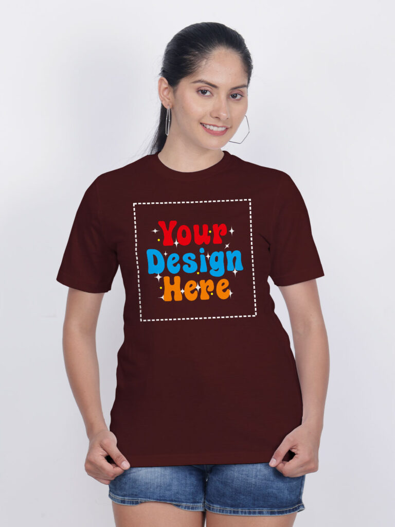 Women Maroon Customize Printed T-shirt