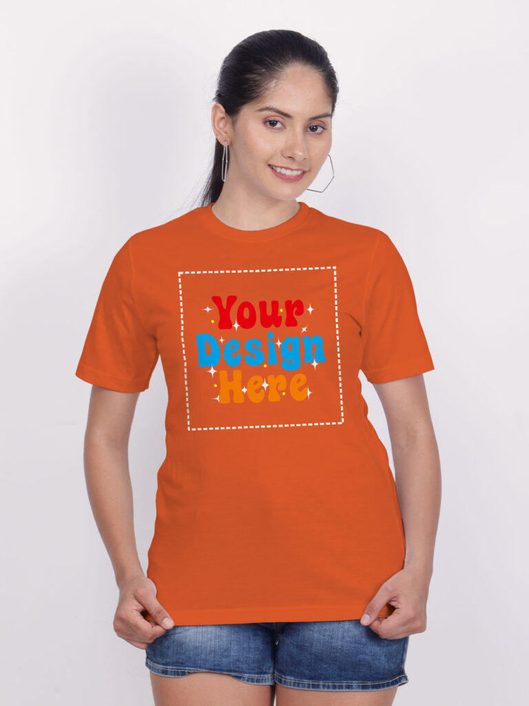 Women Orange Customize Printed T-shirt