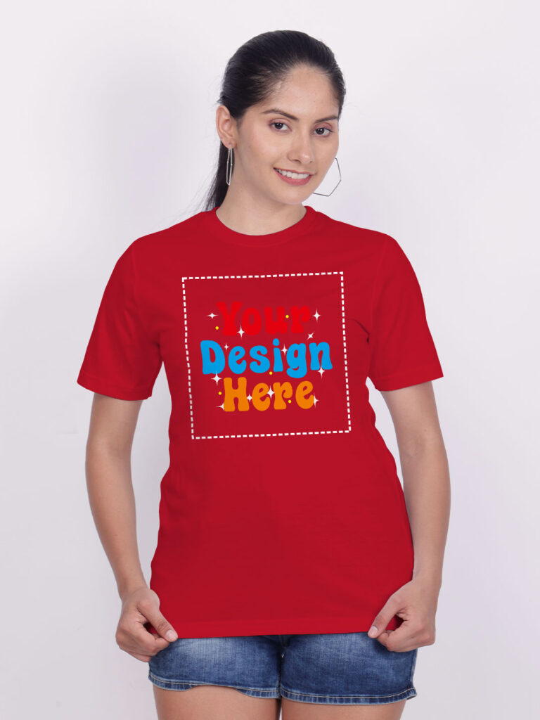 Women Red Customize Printed T-shirt