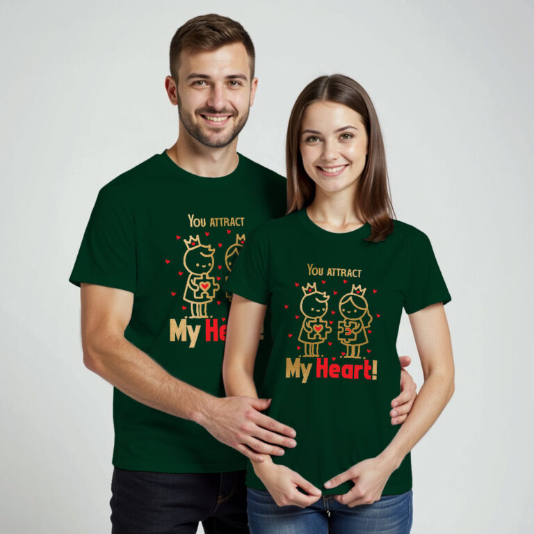 You Attract My Heart Gold Printed Couple T-shirt