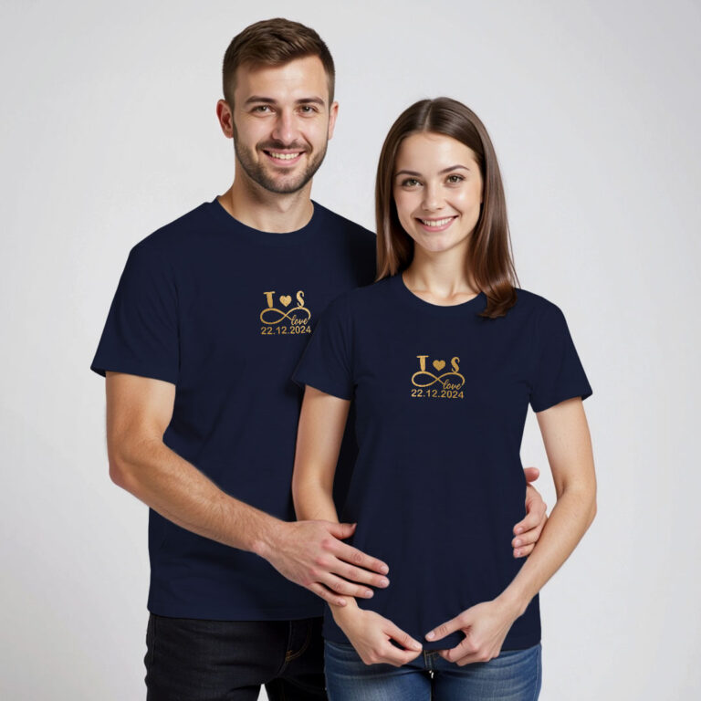 Custom Name Love Gold Printed Couple T-shirt