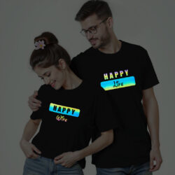 Black Cotton Happy Wife Happy Life Couple Rainbow Reflective T-shirt