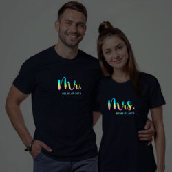 Nblue Cotton Mr and Mrs Est. Custom Couple Rainbow Reflective T-shirt