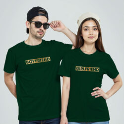 Bgreen Cotton Girlfriend Boyfriend Gold Printed Couple T-shirt