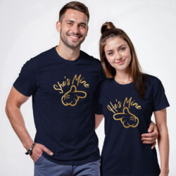 Nblue Cotton He's Mine She's Mine Gold Printed Couple T-shirt