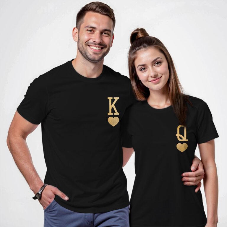 King Queen Gold Printed Couple T-shirt