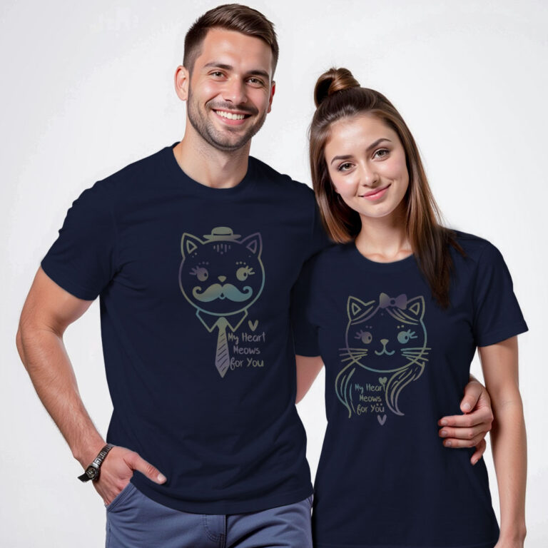 My Heart Meows for You Couple Rainbow Reflective T-shirt image 2