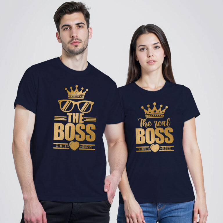 The Real Boss Gold Printed Couple T-shirt