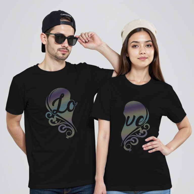 Love Heart Couple Rainbow Reflective T-shirt image 2