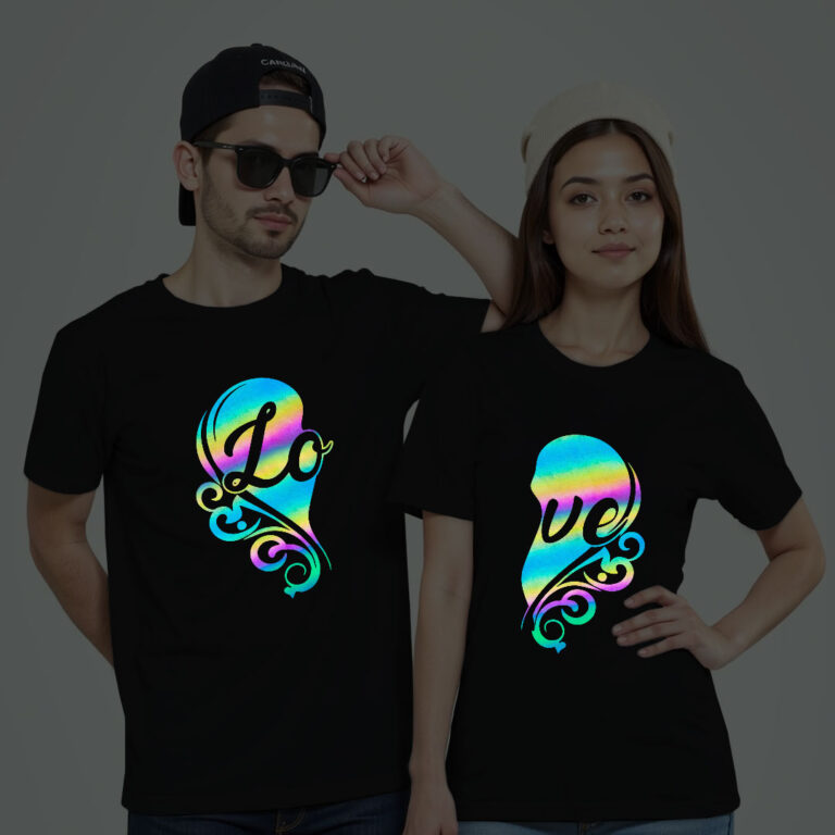 Love Heart Couple Rainbow Reflective T-shirt