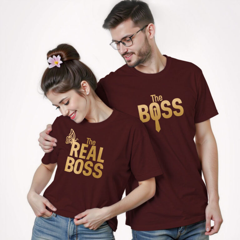 The Boss & Real Boss Gold Printed Couple T-shirt