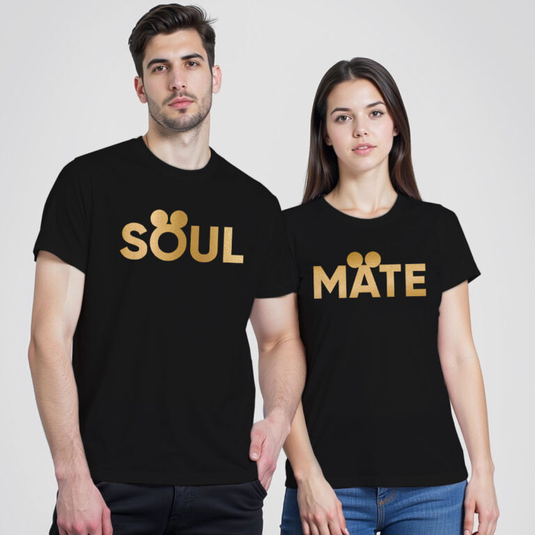 Soul Mate Disney Gold Printed Couple T-shirt