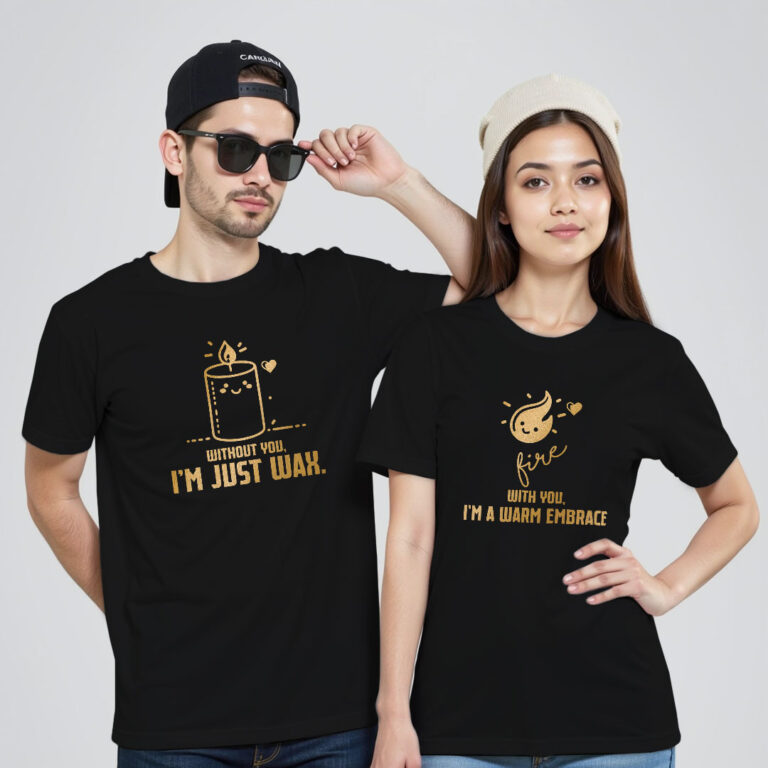 Candle Fire Gold Printed Couple T-shirt