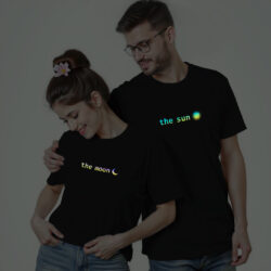 Black Cotton Sun and Moon Couple Rainbow Reflective T-shirt