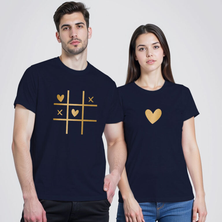 Cross Love Game Gold Printed Couple T-shirt