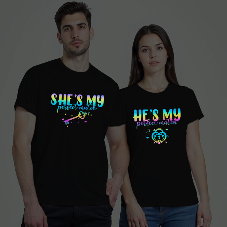 She's my Perfect Match Couple Rainbow Reflective T-shirt