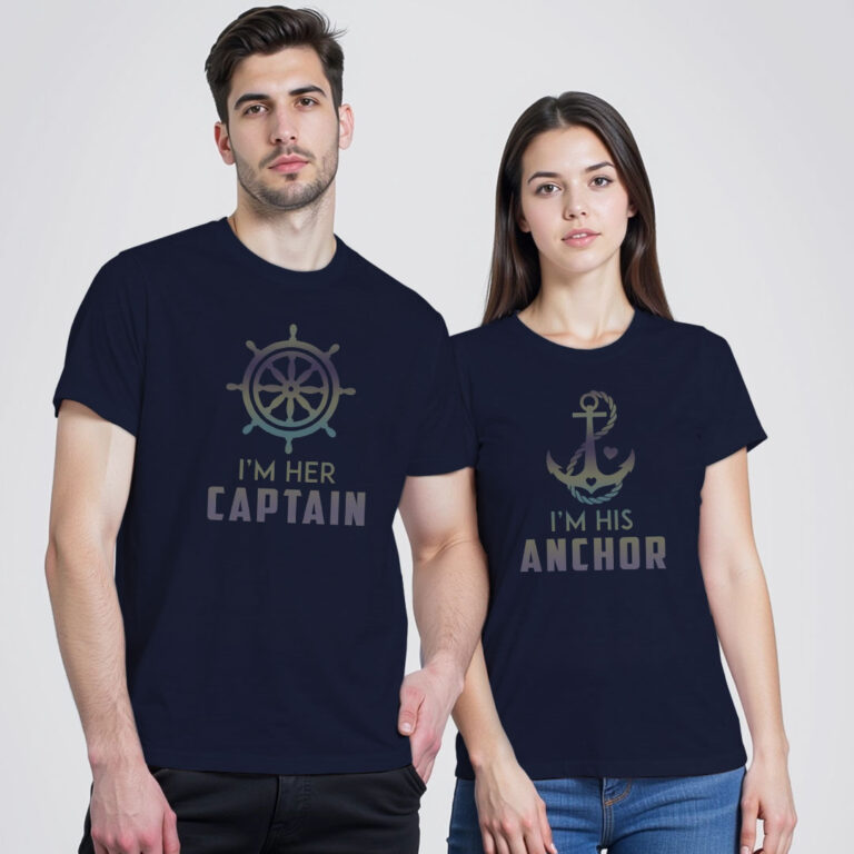 His Anchor and Her Captain Couple Rainbow Reflective T-shirt image 2