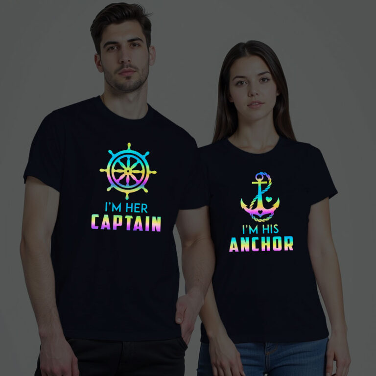 His Anchor and Her Captain Couple Rainbow Reflective T-shirt