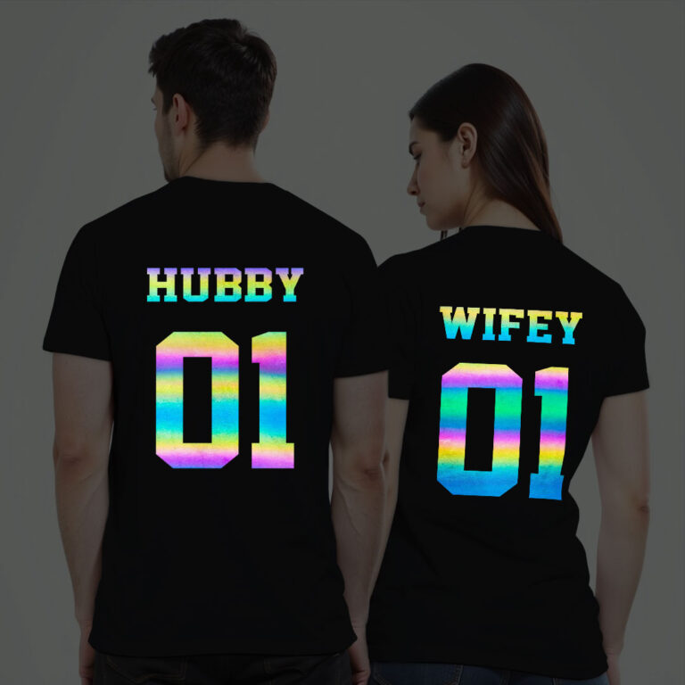 Hubby Wifey Couple Rainbow Reflective T-shirt
