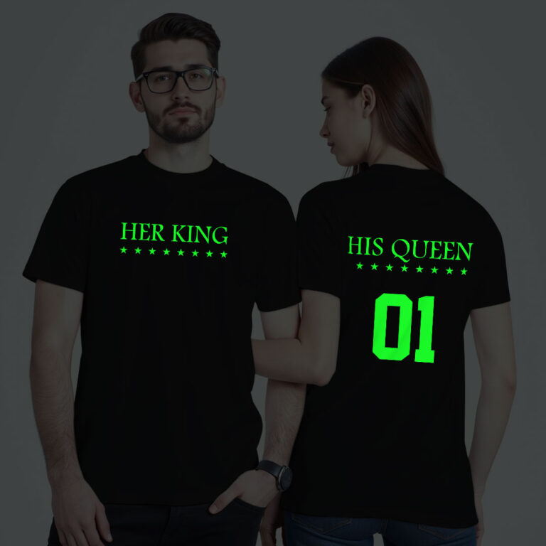 Her King His Queen Couple Glow In The Dark T-shirt image 3