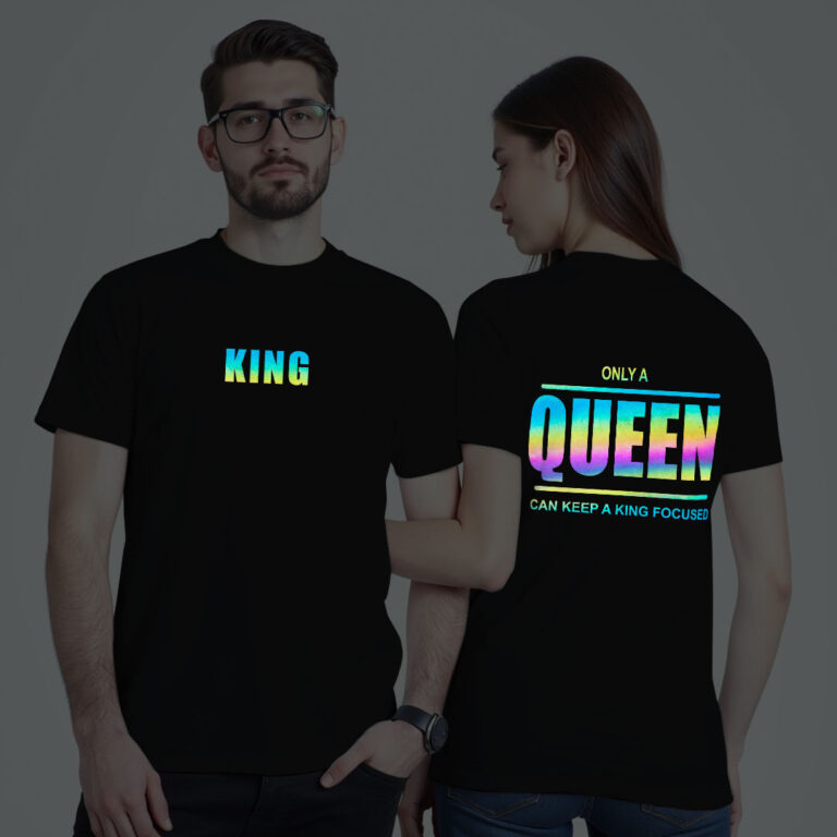 King Queen Couple Rainbow Reflective T-shirt image 3