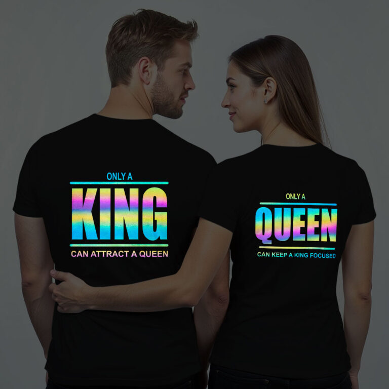 King Queen Couple Rainbow Reflective T-shirt