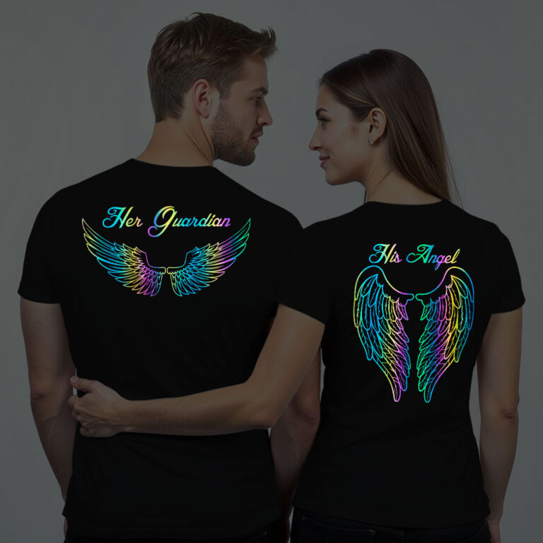Her Guardian His Angel Couple Rainbow Reflective T-shirt