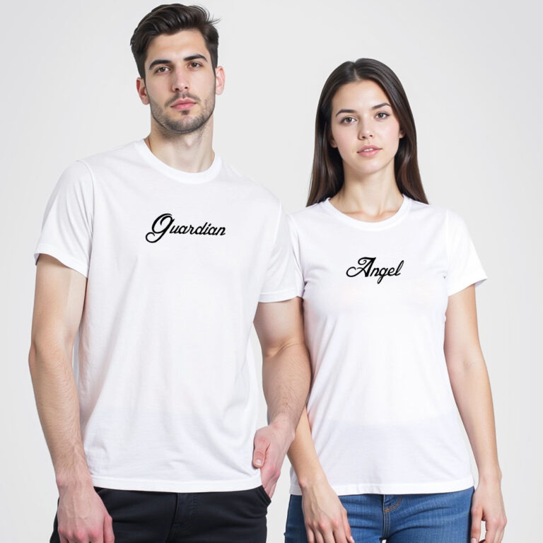 Her Guardian His Angel Couple T-shirt image 4