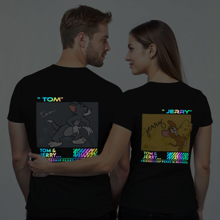 Tom and Jerry Funny Couple Rainbow Reflective T-shirt