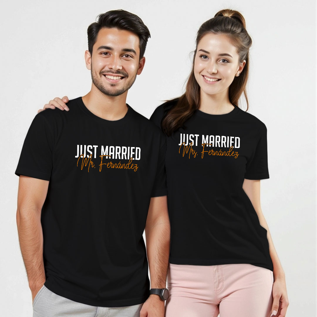 Just Married Mr & Mrs Custom Couple T-shirt