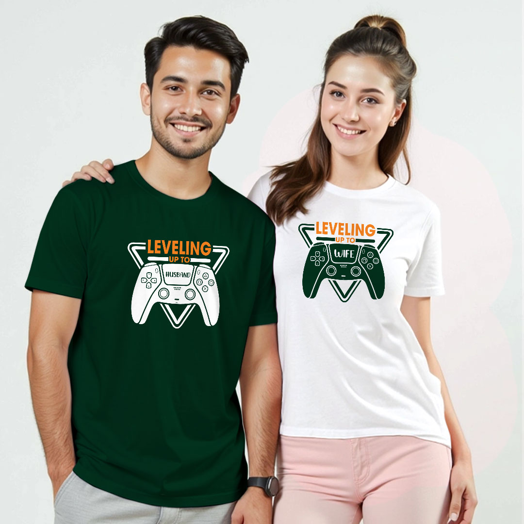 Level up to Husband | Level up to Wife Custom Couple T-shirt