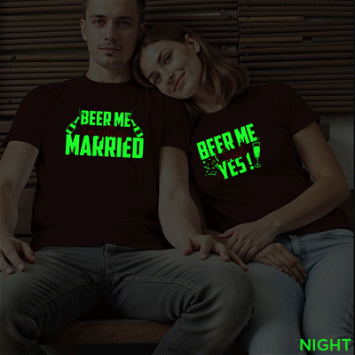 Beer me I am Getting Married | I said Yes Custom Couple Glow In The Dark T-shirt