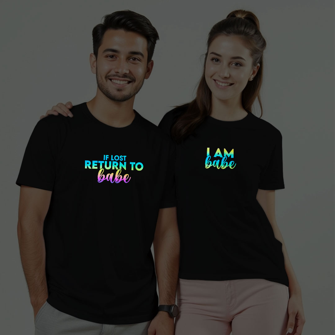 If Lost return to Babe | I am Babe Custom Couple Rainbow Reflective T-shirt
