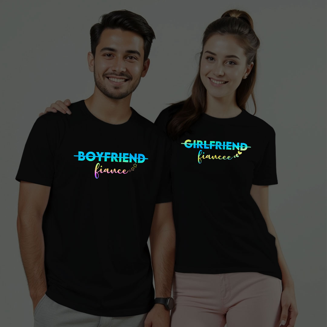 Boyfriend Fiance | Girlfriend Fiancee Custom Couple Rainbow Reflective T-shirt