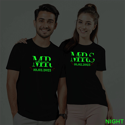 Mr & Mrs Custom Couple Glow In The Dark T-shirt
