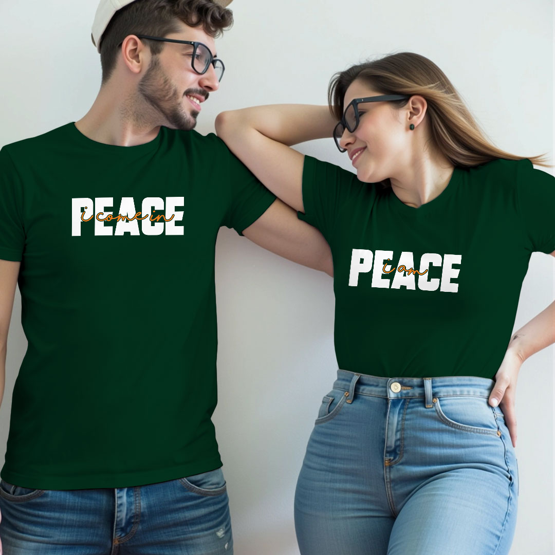 I Come in Piece | I am Piece Custom Couple T-shirt