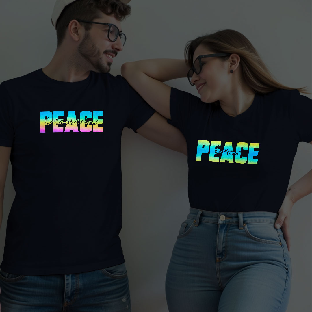 I Come in Piece | I am Piece Custom Couple Rainbow Reflective T-shirt