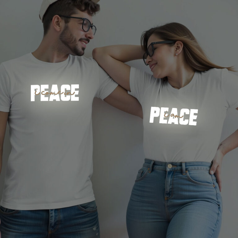 I Come in Piece | I am Piece Custom Reflective Couple T-shirt