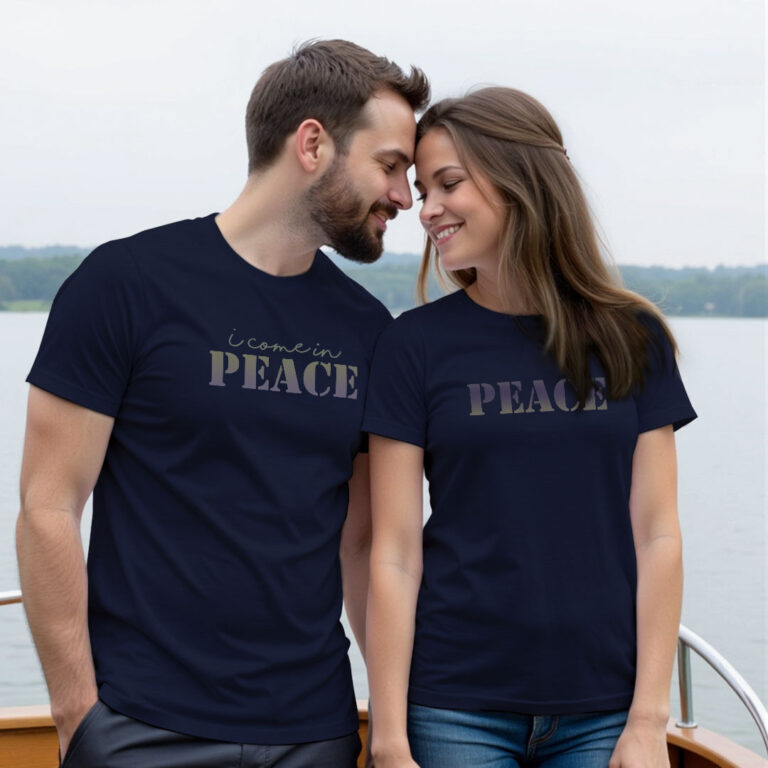 I Come in Piece | I am Piece Custom Couple Rainbow Reflective T-shirt image 2