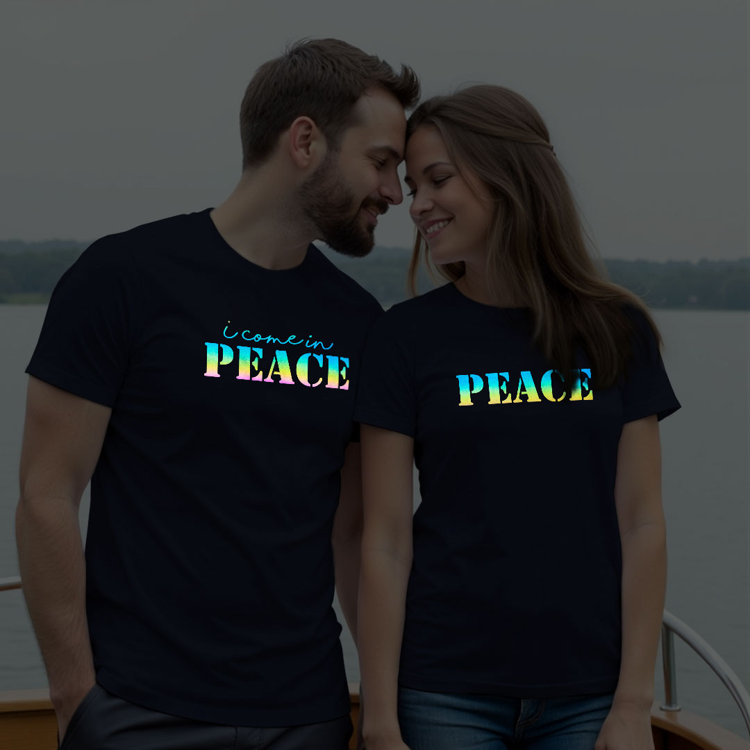 I Come in Piece | I am Piece Custom Couple Rainbow Reflective T-shirt