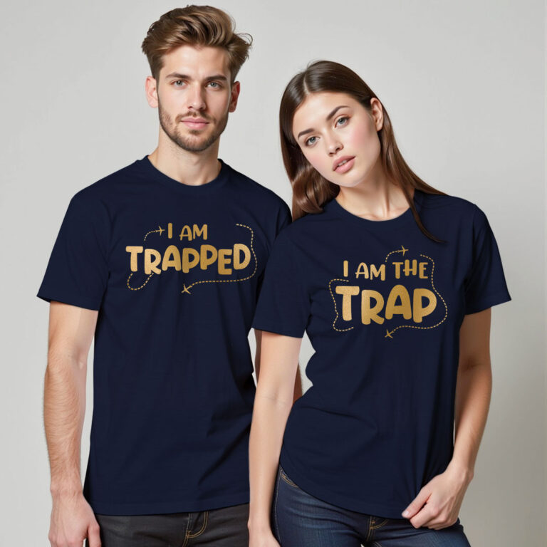 I am Trapped | I am Trap Custom Gold Printed Couple T-shirt