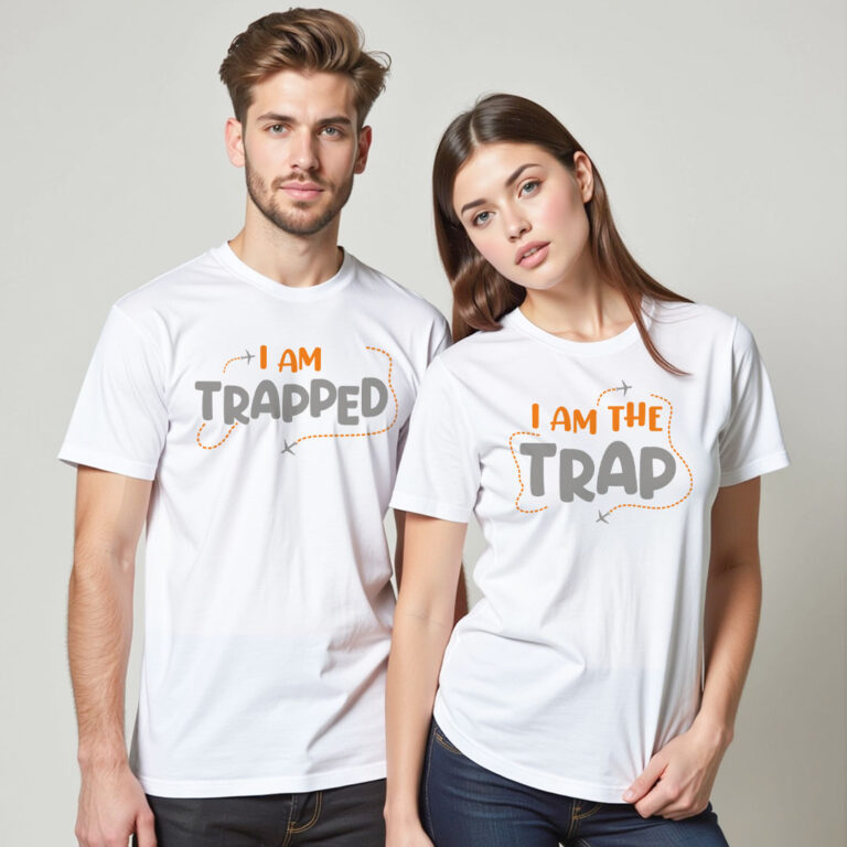 I am Trapped | I am Trap Custom Reflective Couple T-shirt image 2
