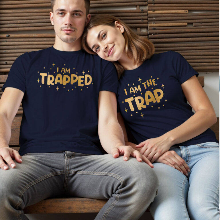 I am Trapped | I am Trap Custom Gold Printed Couple T-shirt