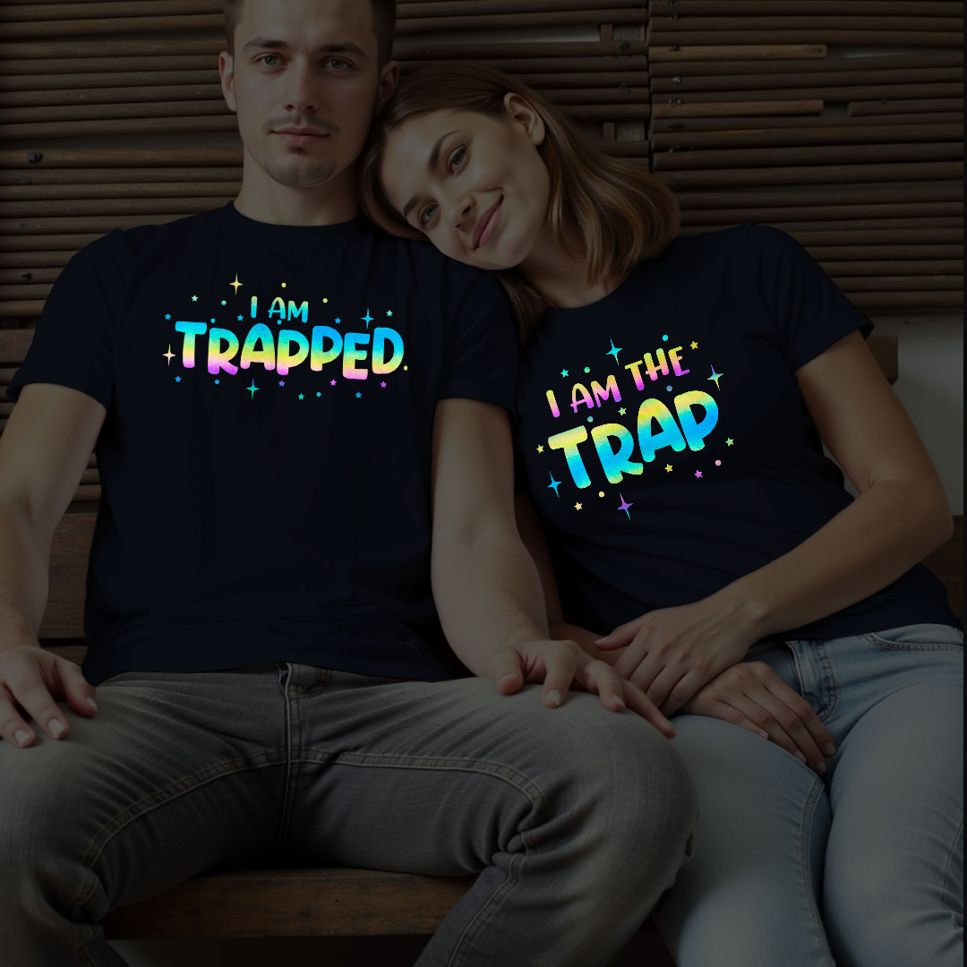 I am Trapped | I am Trap Custom Couple Rainbow Reflective T-shirt