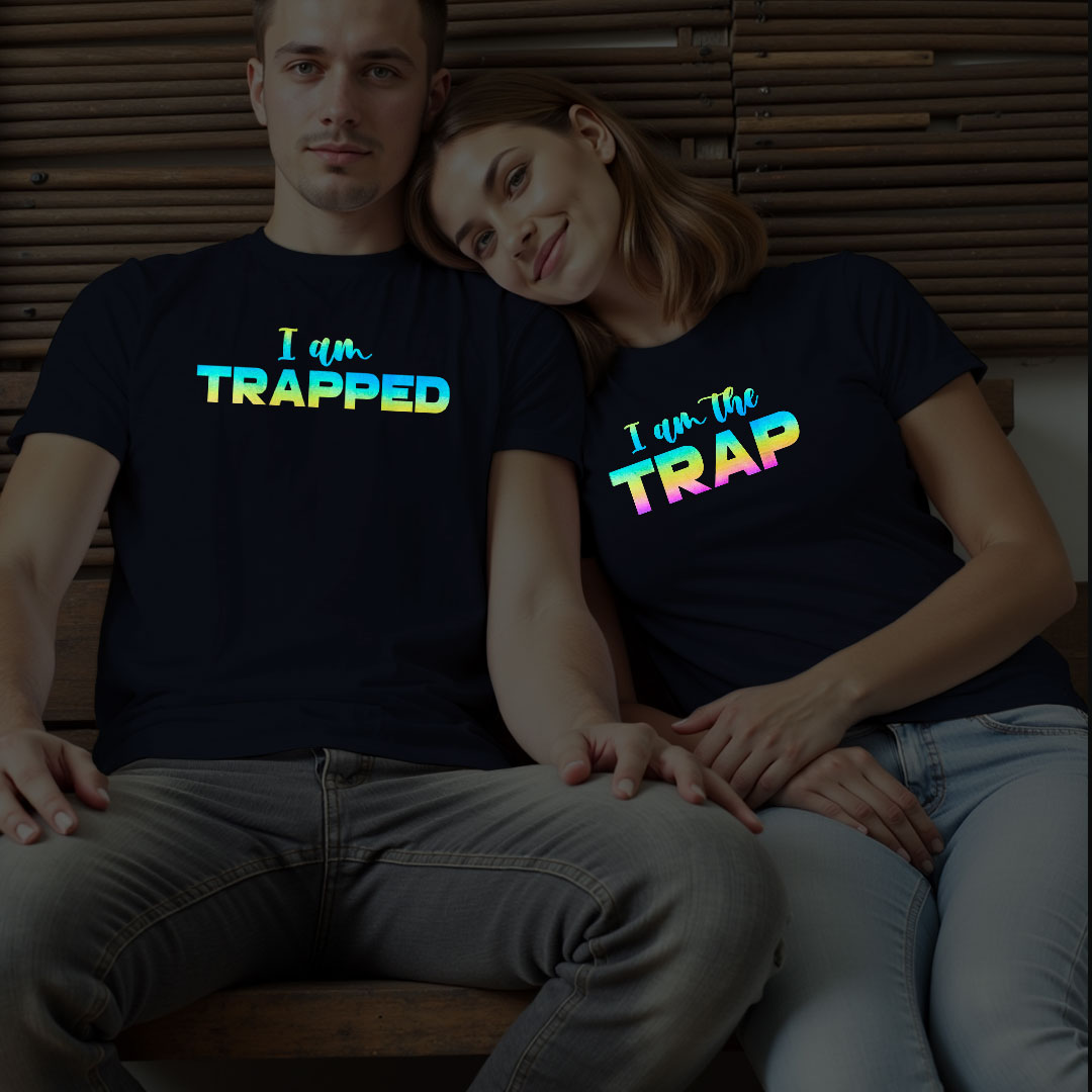I am Trapped | I am Trap Custom Couple Rainbow Reflective T-shirt