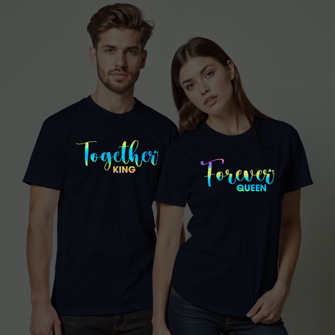 Together Forever King Queen Custom Couple Rainbow Reflective T-shirt