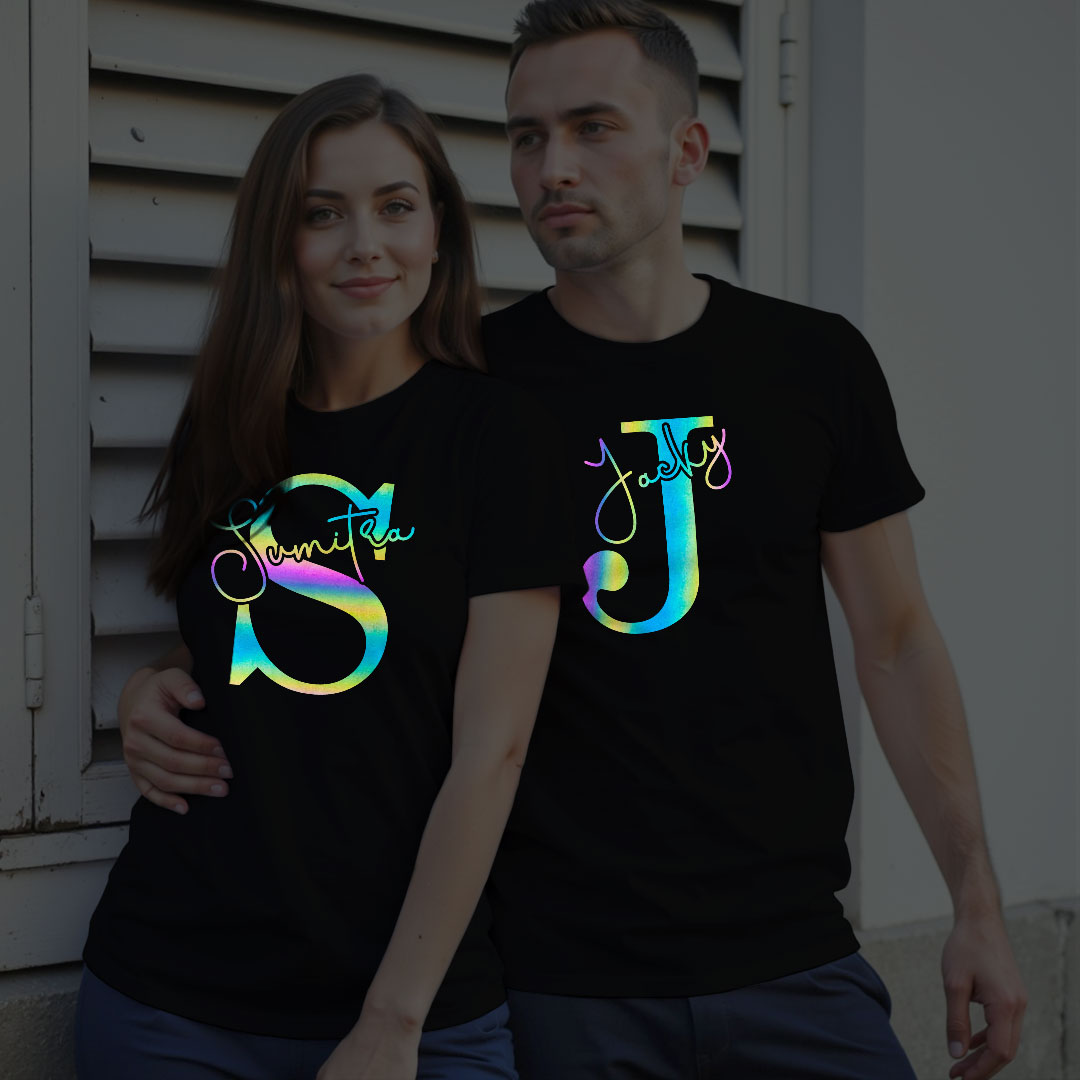 Custom Name Custom Couple Rainbow Reflective T-shirt