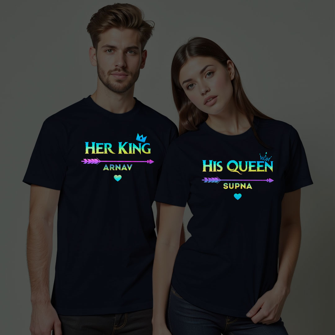 Her King | His Queen Custom Name Custom Couple Rainbow Reflective T-shirt