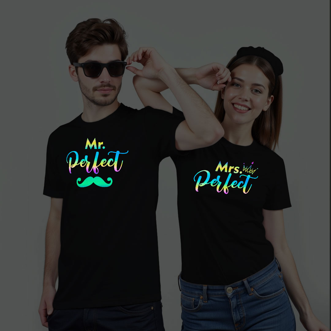 Mr Perfect | Mrs Perfect cool Custom Couple Rainbow Reflective T-shirt