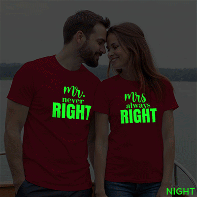 Mr Never Right | Mrs always right Custom Couple Glow In The Dark T-shirt